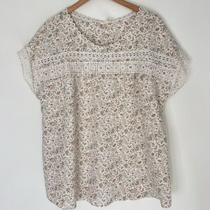 Flower & Feathers Dainty Floral Lace Trim Blouse Size 2XL Boho Cottagecore